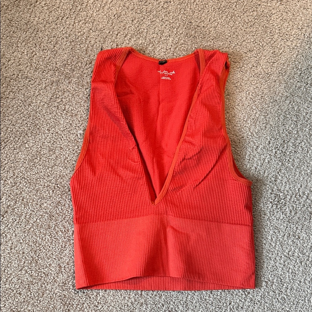 Free People Vibrant Red V-Neck Crop Top